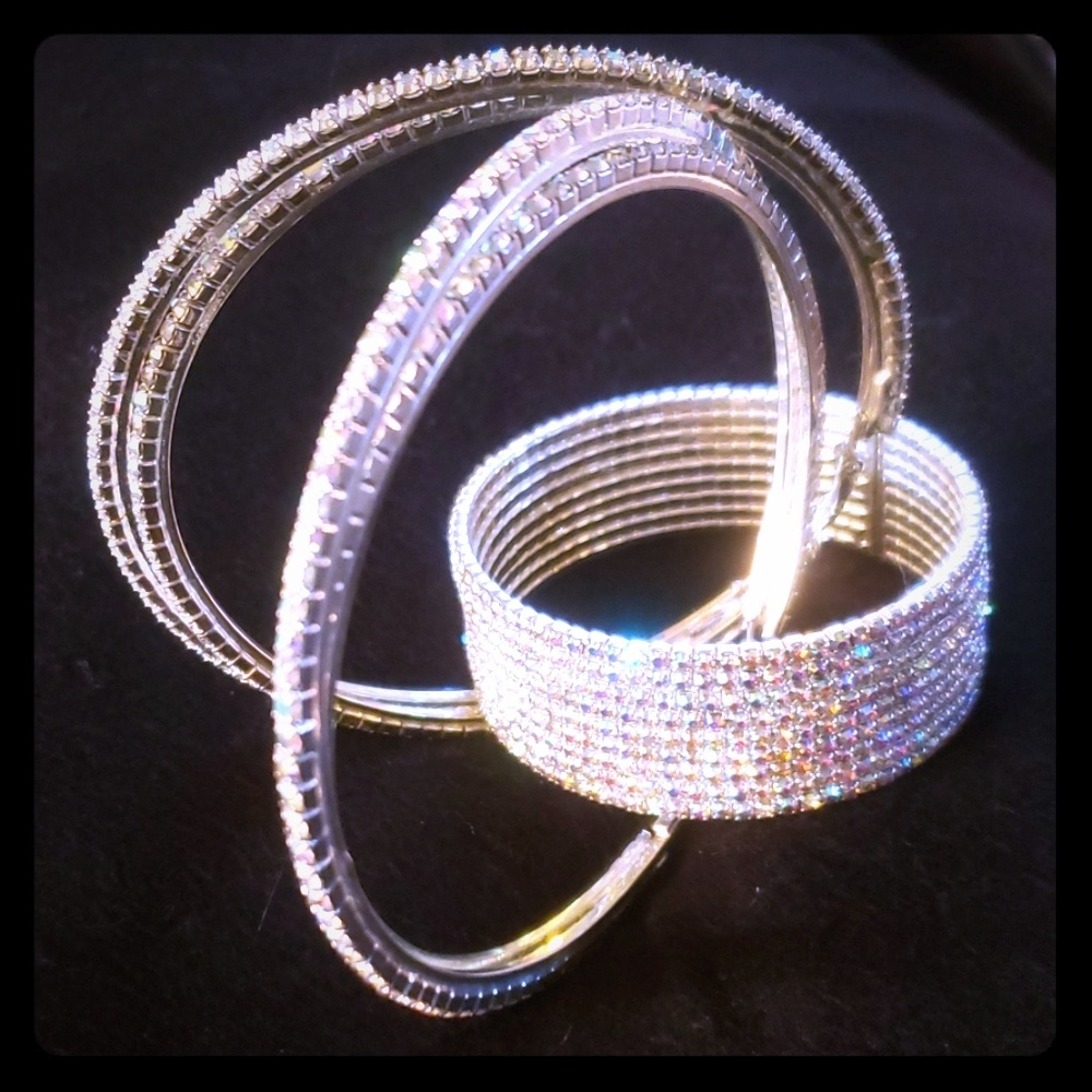 Rhinestone Cuff $26 & XL Hoops $29 SET: $55 - Picture 1 of 8